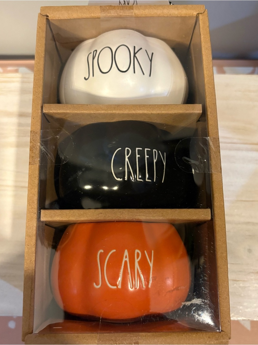 Rae Dunn Ceramic Pumpkin Ramekin Trio in White, Black & Orange